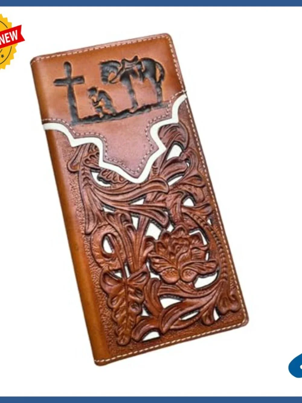 Genuine Leather Wallet and Phone Holster Set with Embossed Western Design